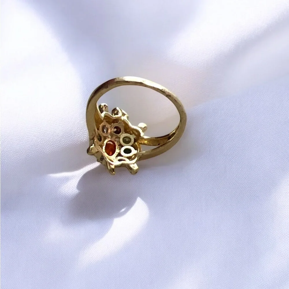 Gold Turtle Ring with Multicolor Gemstones Size-7